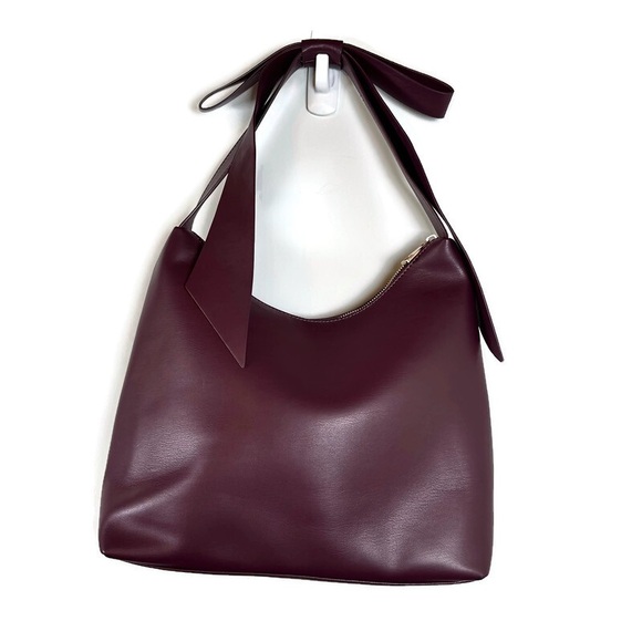 AOTA Anthropologie Wine Bow Shoulder Bag Slouchy Hobo Coquette Vegan Recycled - Picture 2 of 16